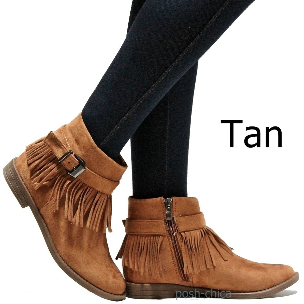 New Tan Western Fringe Moccasin Booties Ankle Boot